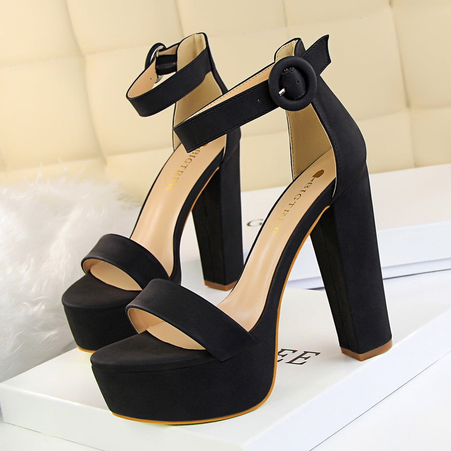 High heel sandals for women with adjustable ankle strap and thick sole Lune London