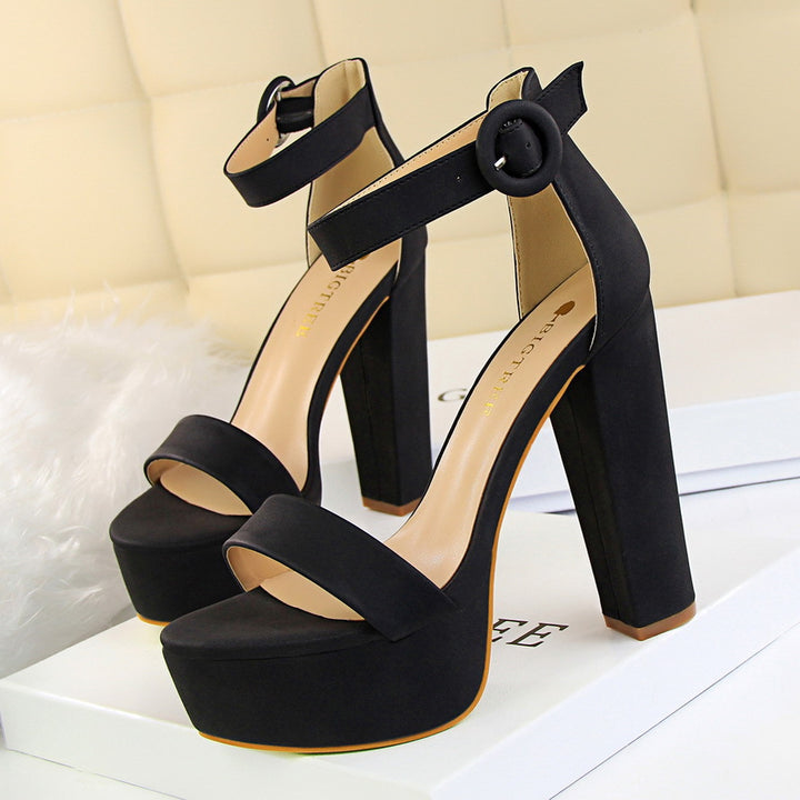 High heel sandals for women with adjustable ankle strap and thick sole Lune London