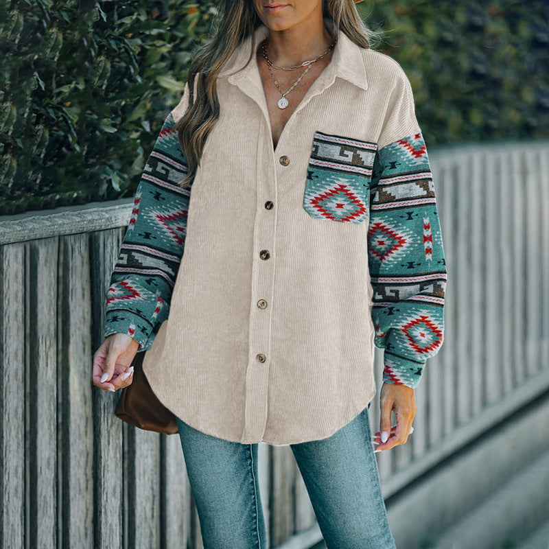 Casual women's shirt with a trendy ruffled design and colorful sleeves Lune London