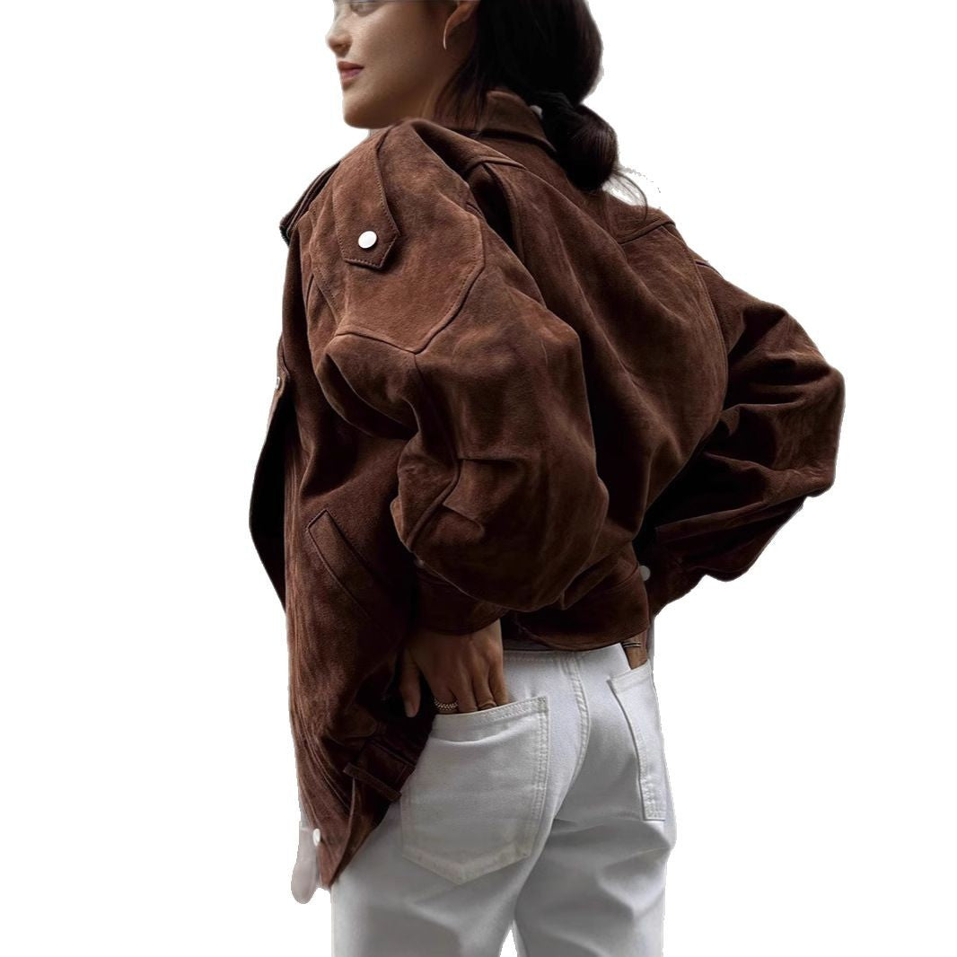 Women's oversized leather jacket with belt Lune London