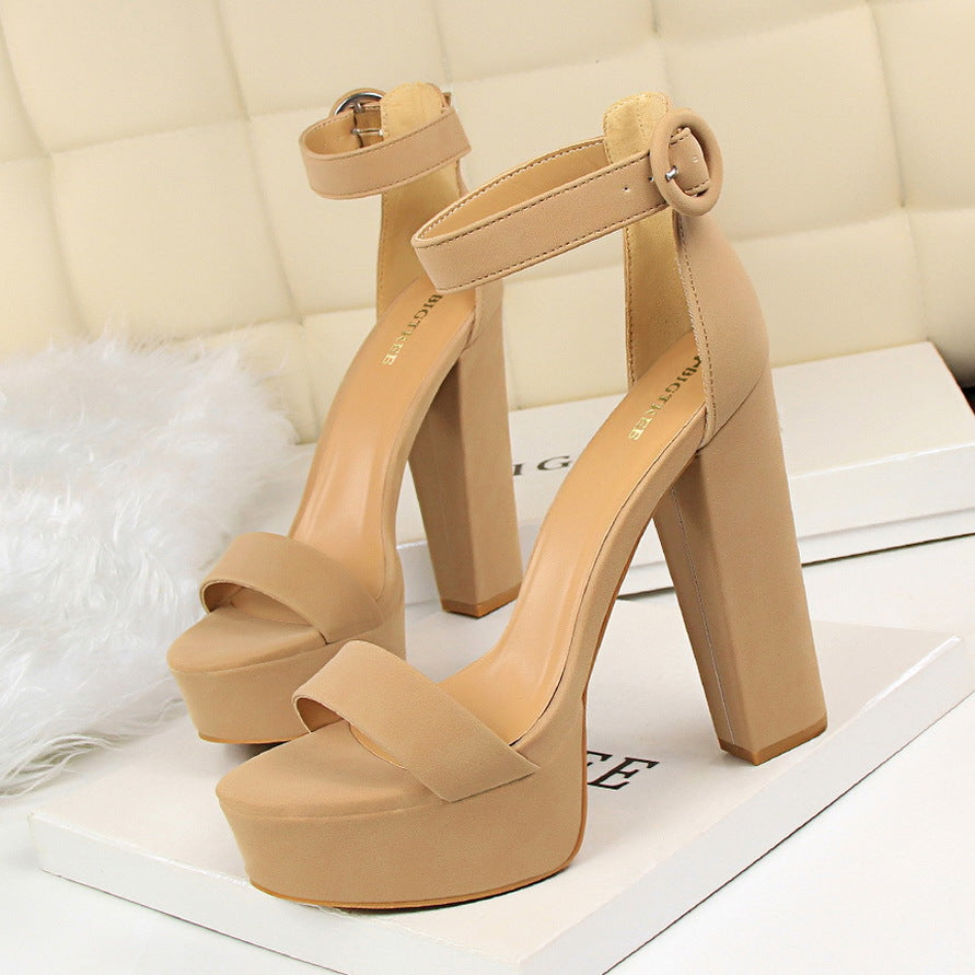 High heel sandals for women with adjustable ankle strap and thick sole Lune London