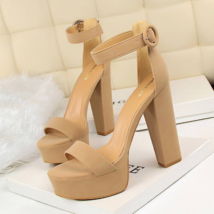 High heel sandals for women with adjustable ankle strap and thick sole Lune London