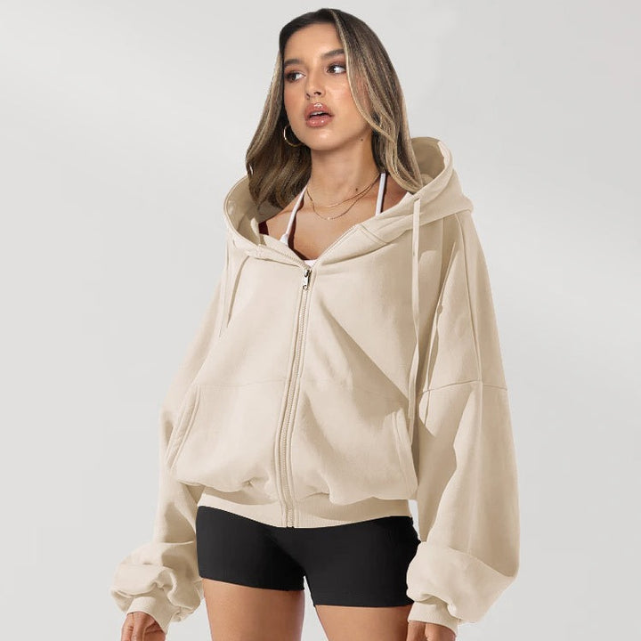 Oversized hooded jacket for women with zipper and puff sleeves Lune London