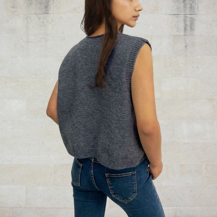Ladies sleeveless knit vest with decorative buttons Lune London