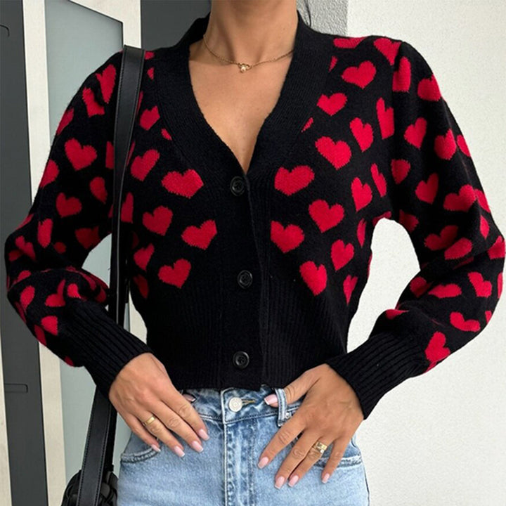 Lady cardigan with heart-shaped pattern and decorative buttons Lune London