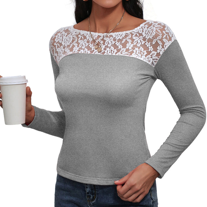 Elegant long-sleeve women's t-shirt with lace floral details Lune London