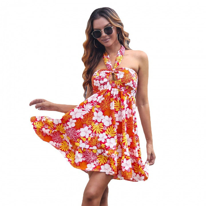 A-line mini dress with flowers and halter neck Lune London