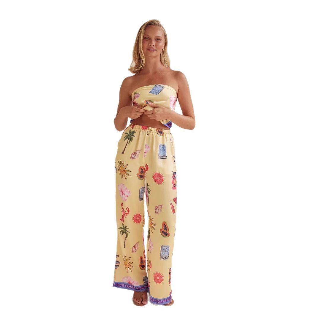 Women's jumpsuit with playful tropical patterns and elastic top Lune London