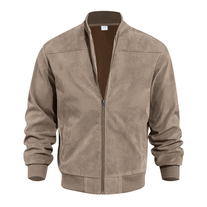 Urban bomber jacket for men in soft faux leather with elastic cuffs and zipped side pockets Lune London