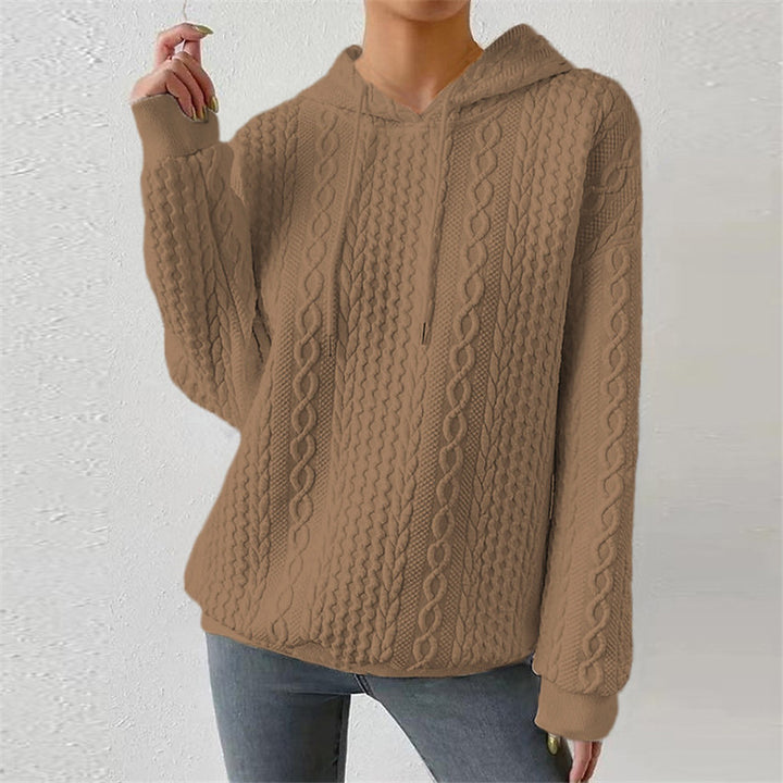 High-quality knit sweater for women with hood and decorative cable pattern Lune London