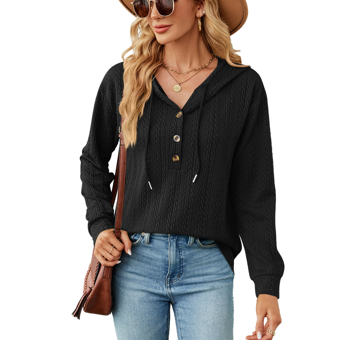 Casual hooded sweatshirt for women with textured surface and button details Lune London