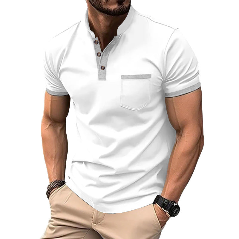 Men's short sleeve Henley shirt with an additional modern design and a chest pocket Lune London