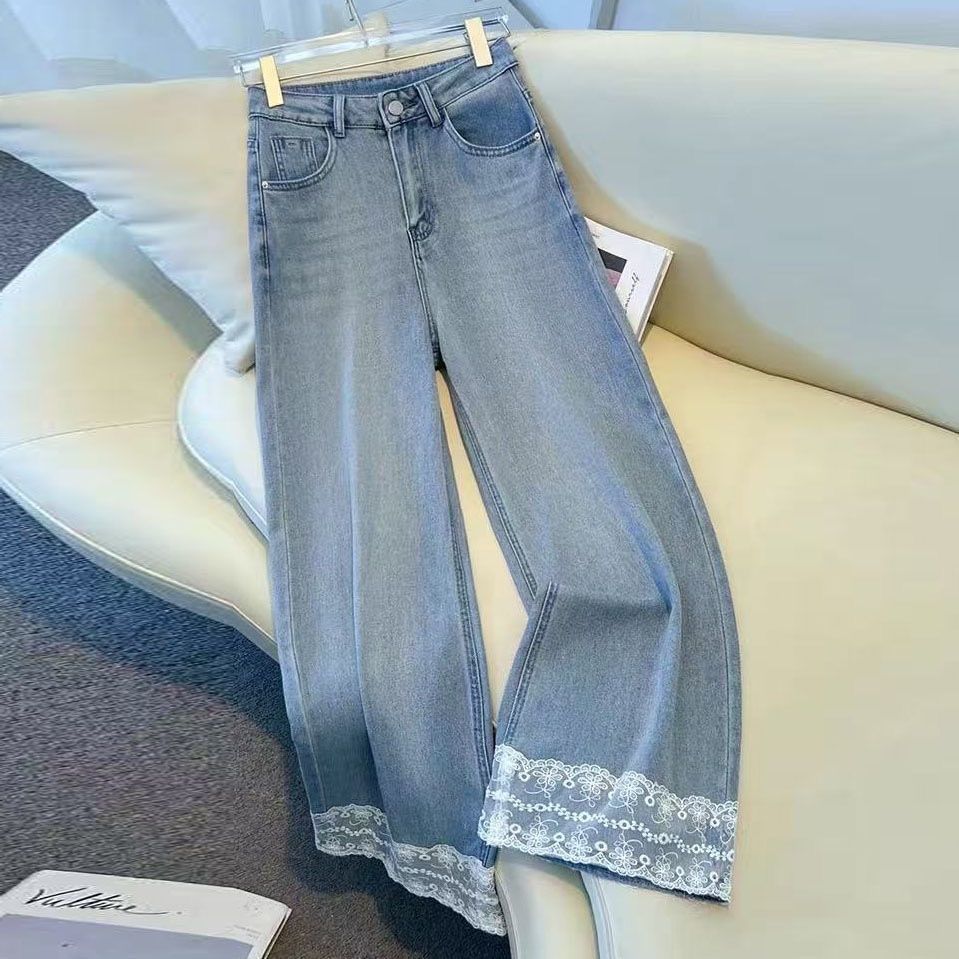Jeans pour femmes à coupe large avec délicate dentelle Chic & Stil