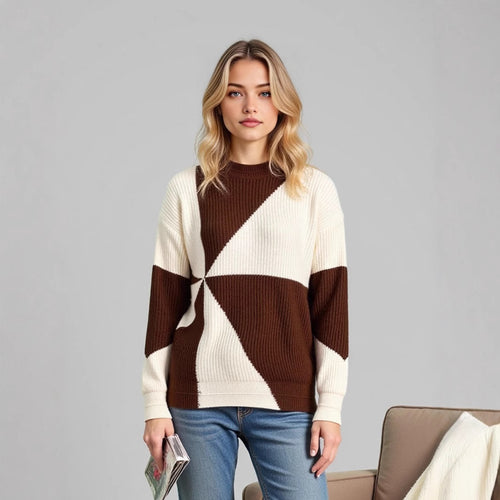 Knit sweater for ladies with geometric design and relaxed fit Lune London