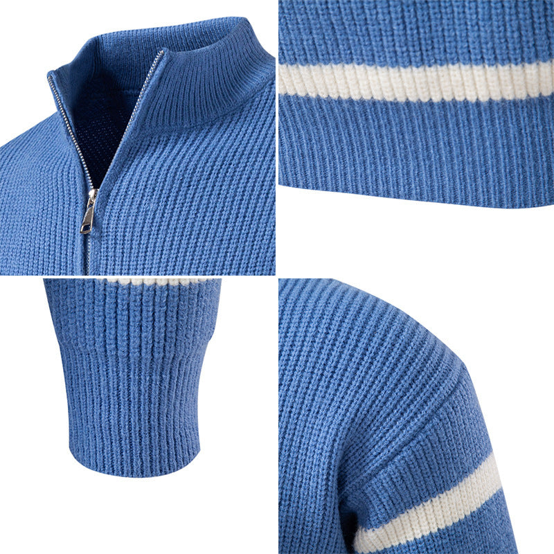 Men's wool sweater with modern half-zip closure and striped design Lune London