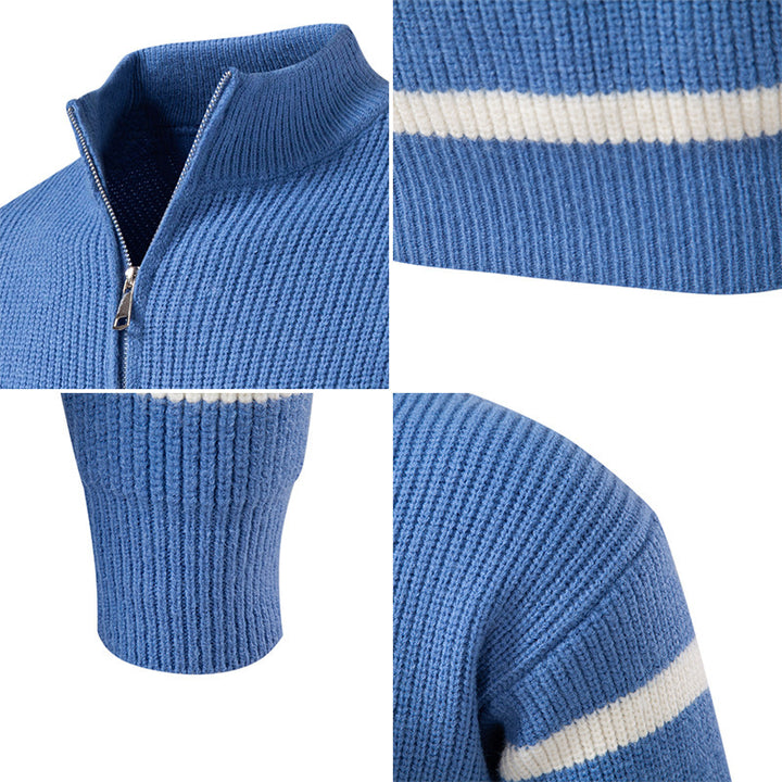 Men's wool sweater with modern half-zip closure and striped design Lune London