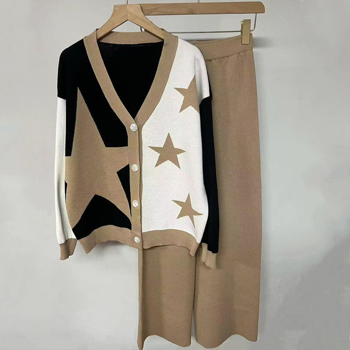 Lune London striking star-pattern women's knit set with button details