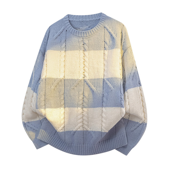 Ladies large knit sweater with relaxed fit and trendy check pattern Lune London
