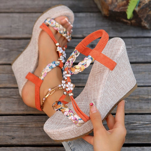 Wedge sandals for women with floral detail and non-slip sole Lune London