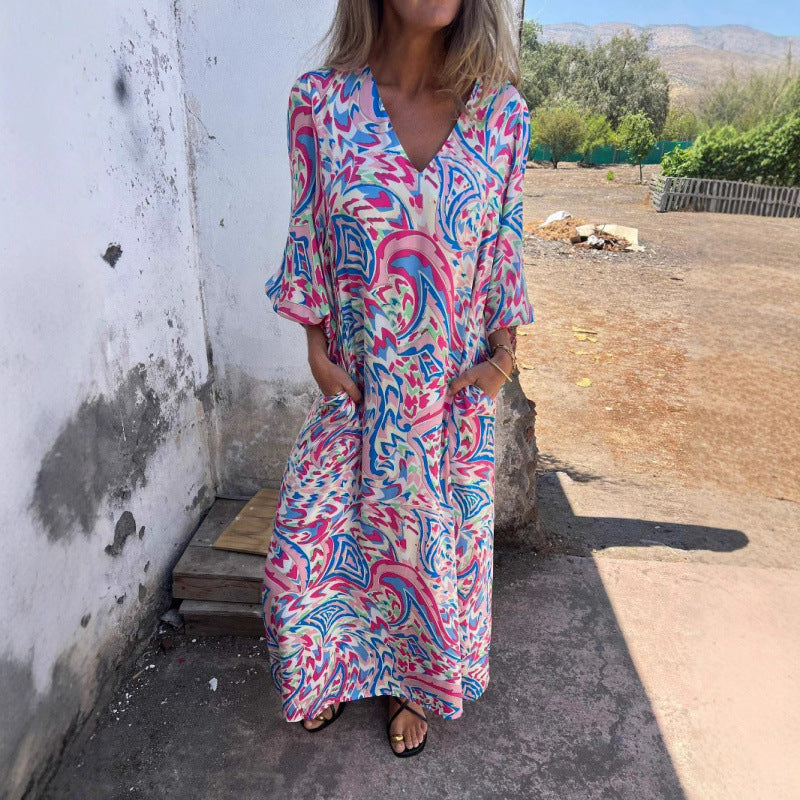 Casual maxi dress for women with V-neck and voluminous sleeves Lune London