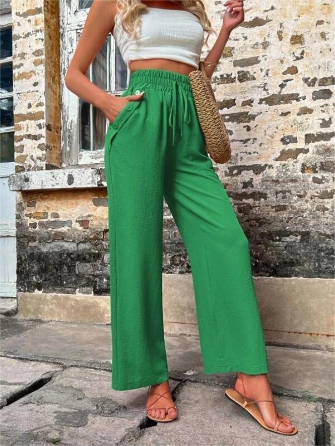 Women Stylish Leisure Pants with Elastic Waistband and Side Pockets Lune London