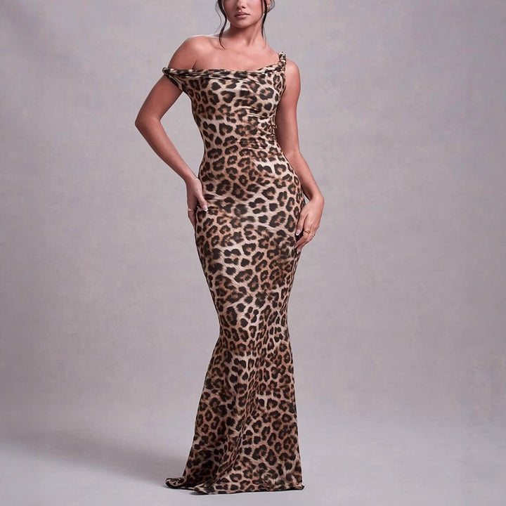 Off-shoulder leopard print maxi dress Lune London
