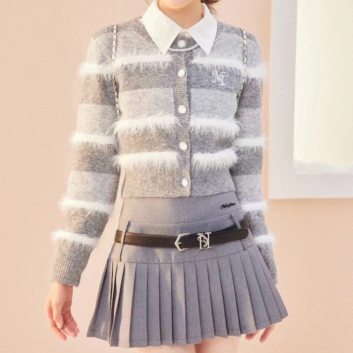Women cardigan with large striped pattern and elegant button detail Lune London