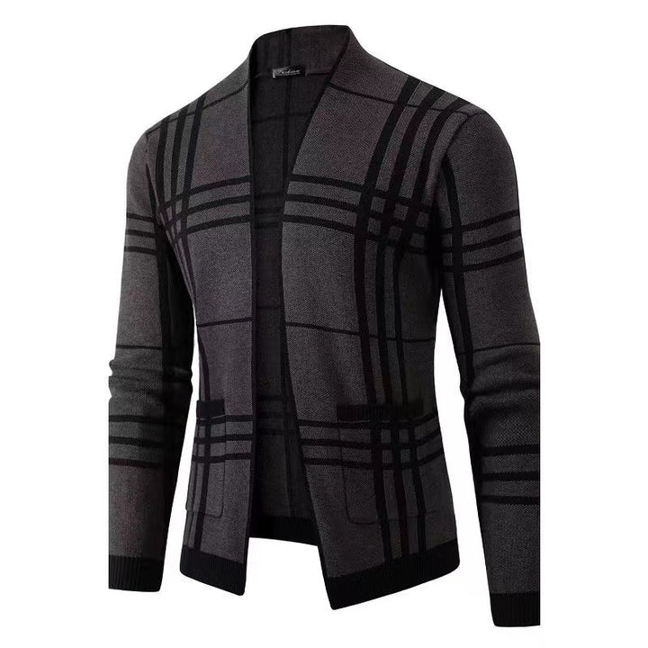 Modern knitted jacket for men with a modern check pattern and practical pockets Lune London
