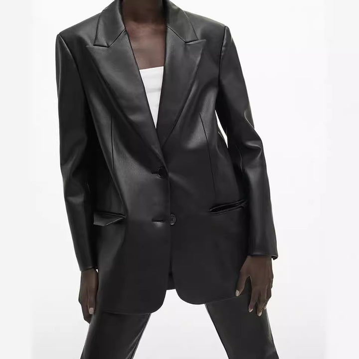 Elegant and stylish leather blazer for women Lune London