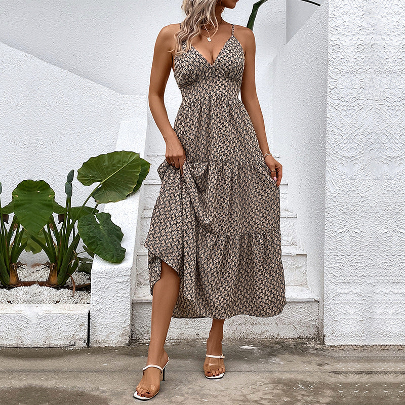 Women's Bohemian Maxi Dress with Adjustable Spaghetti Straps Lune London