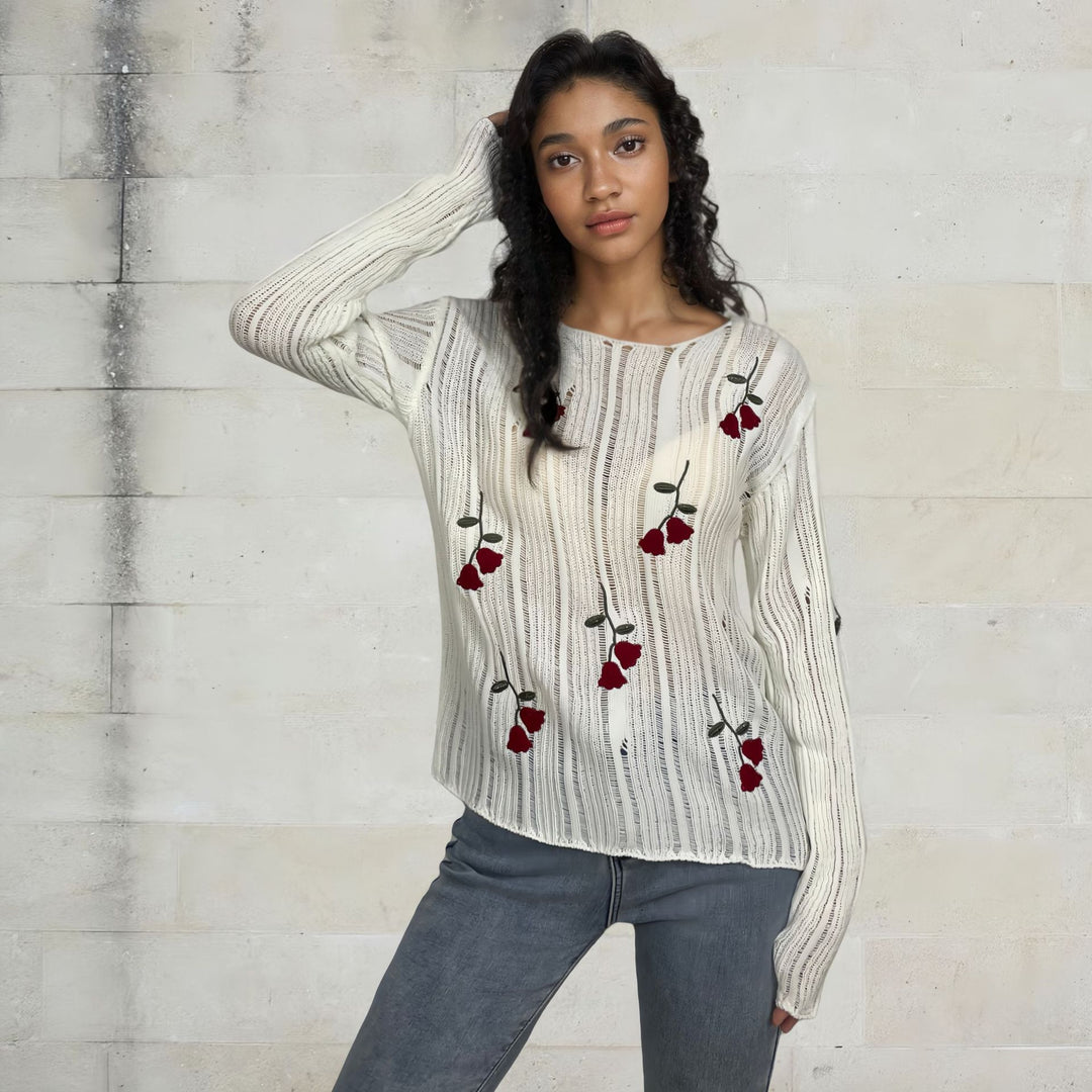 Knit sweater for women with floral appliques Lune London