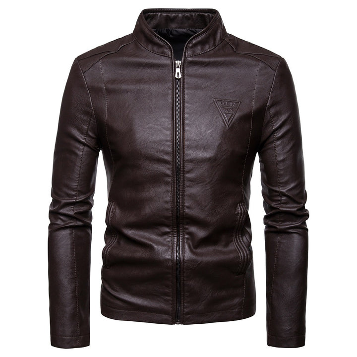 Men's faux leather jacket with modern high collar and zippered side pockets Lune London