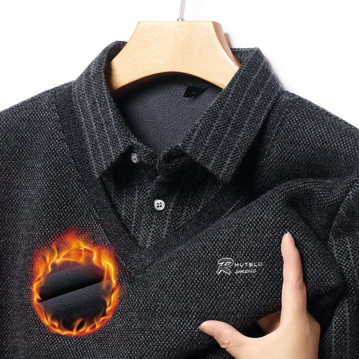 Elegant V-neck sweater for men with structured sleeves and a classic shirt collar Lune London
