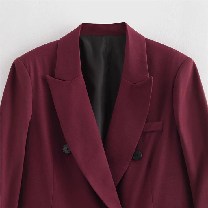 Ladies Elegant Double-Breasted Blazer with Chic Faux Button Details and Style