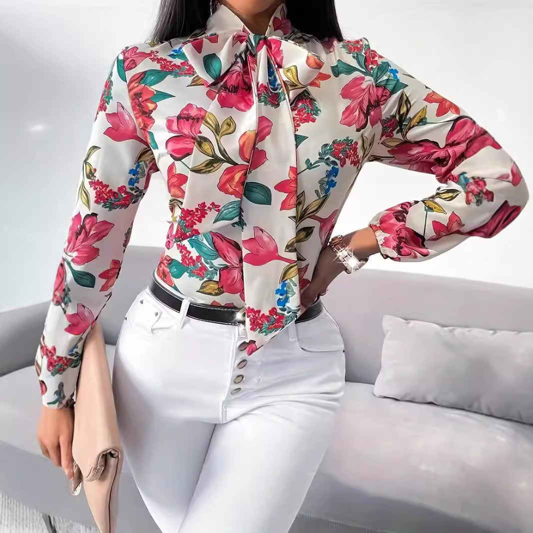 Ladies' blouse with knot detail and floral design Lune London