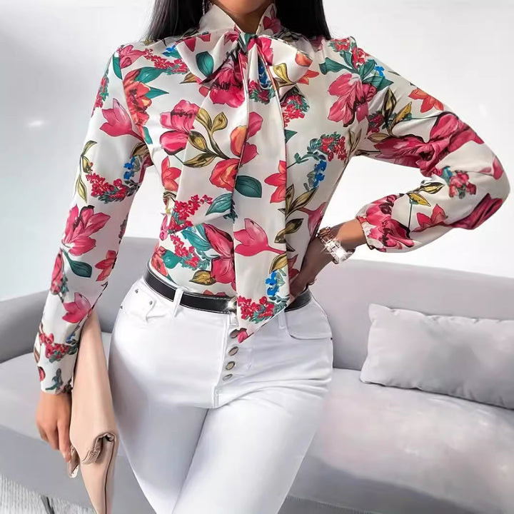 Ladies' blouse with knot detail and floral design Lune London