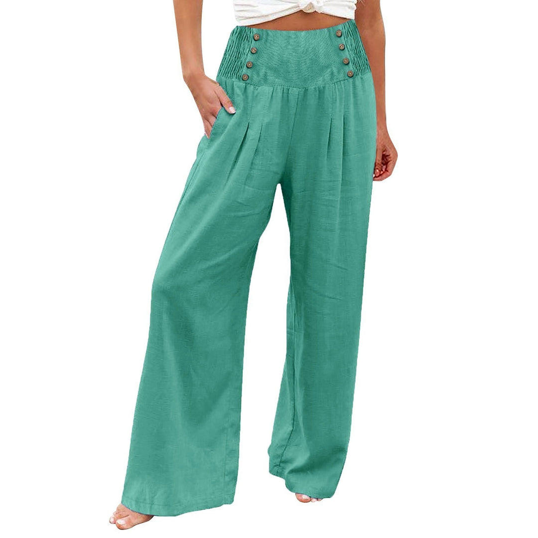 Pantalon d'été large pour femmes avec détails en bouton Lune London