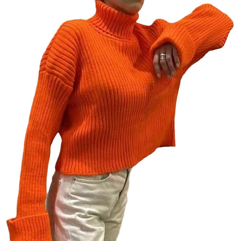 Short sweater for women with high collar and asymmetric cut Lune London