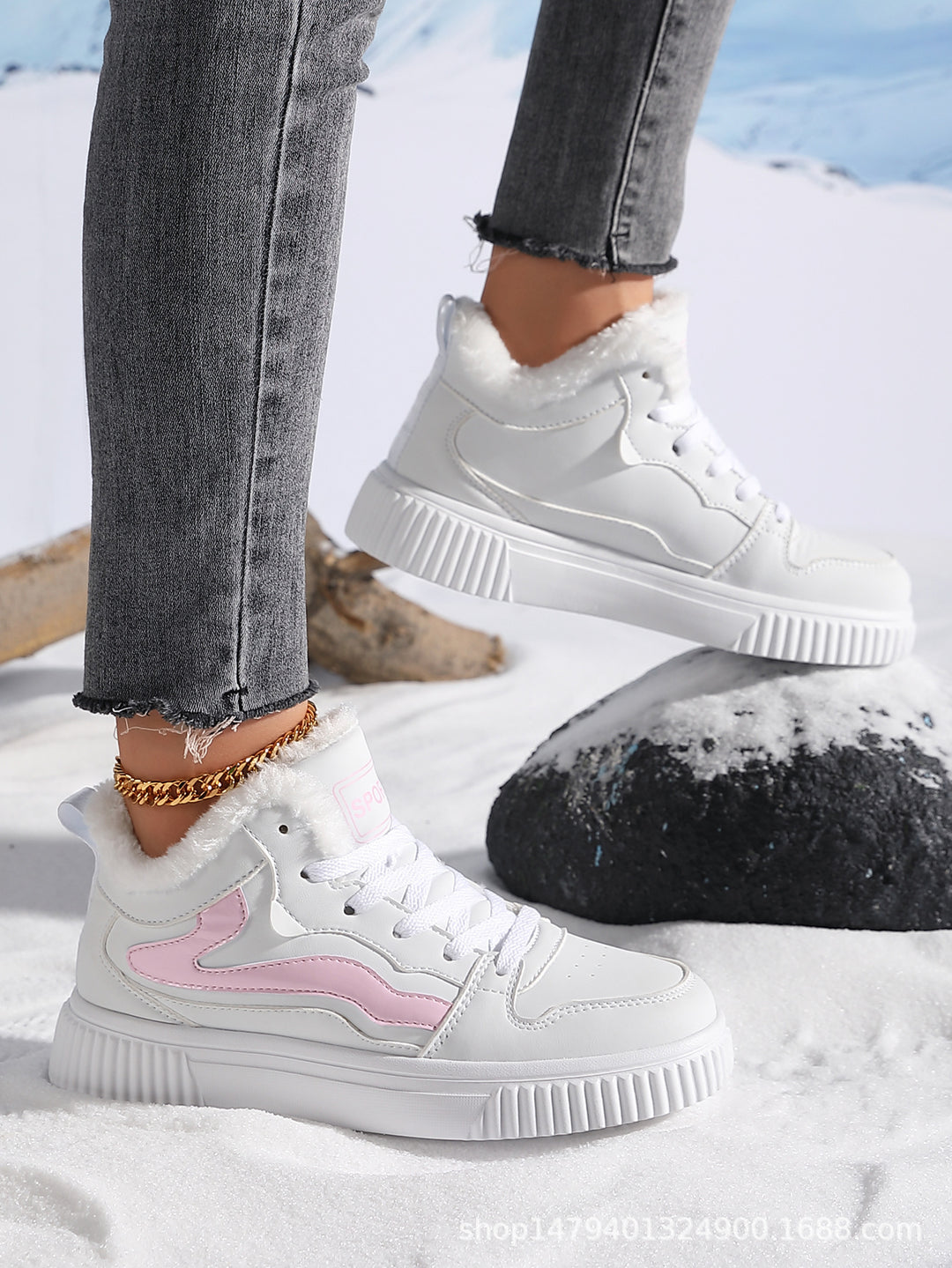 Women High-top Sneakers with Warm Fleece Lining and Non-slip Sole Lune London