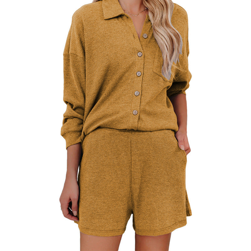 Leisure set for women with casual button blouse and shorts Lune London