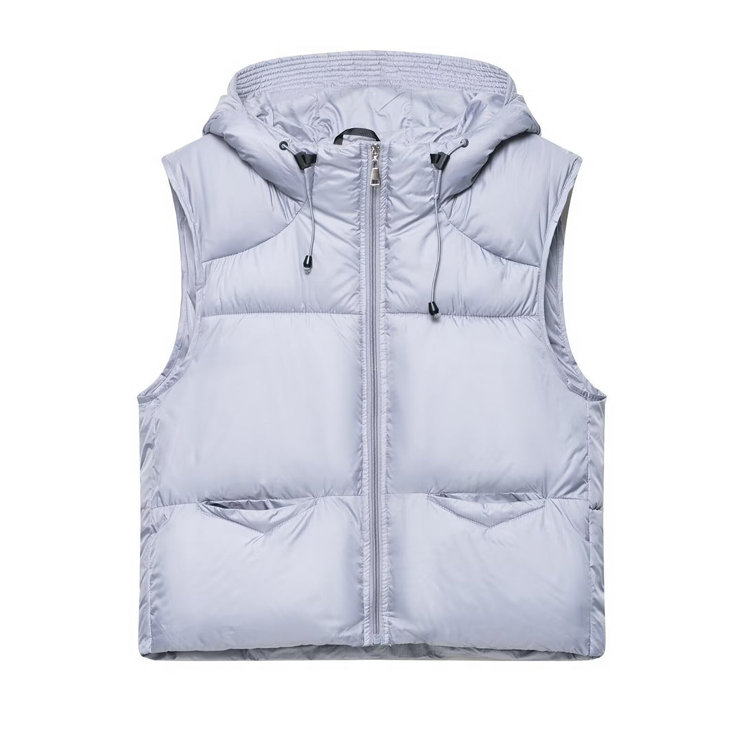 Ladies quilted gilet with hood and large pockets Lune London
