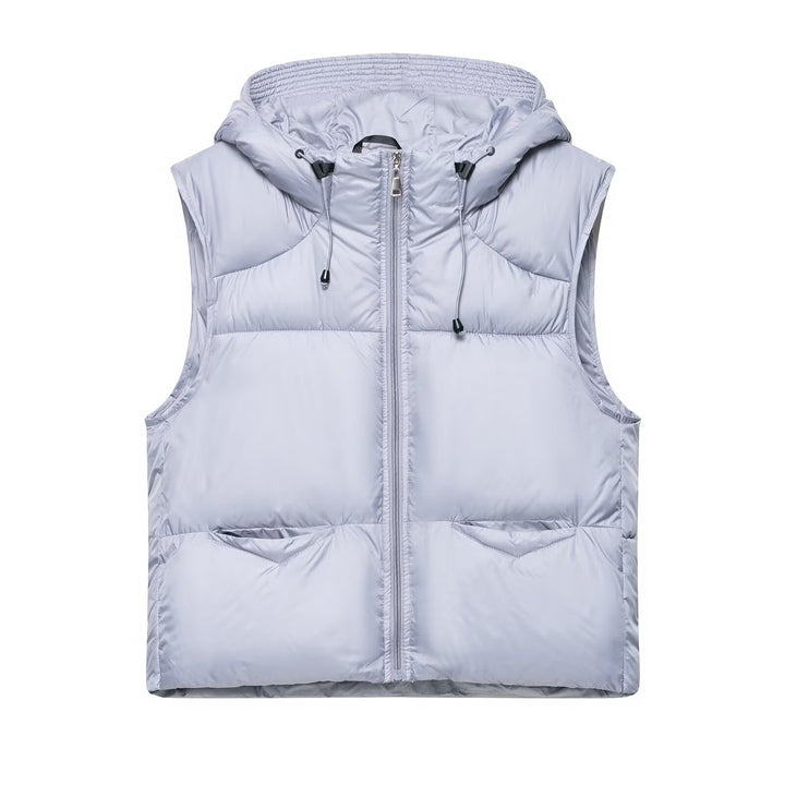 Ladies quilted gilet with hood and large pockets Lune London