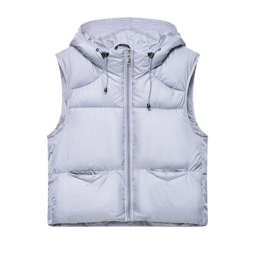 Ladies quilted gilet with hood and large pockets Lune London