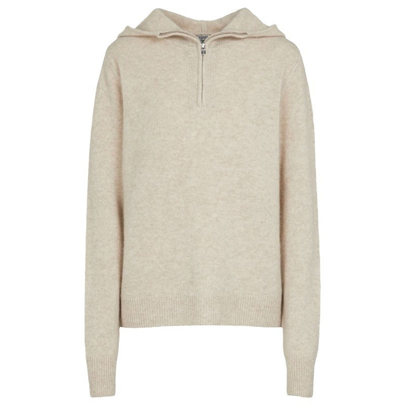 Pull en tricot élégant pour femmes avec capuche et demi-zip Chic & Stil