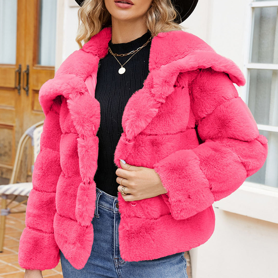 Ladies Hooded Faux Fur Fashion Jacket with Textured Design Lune London