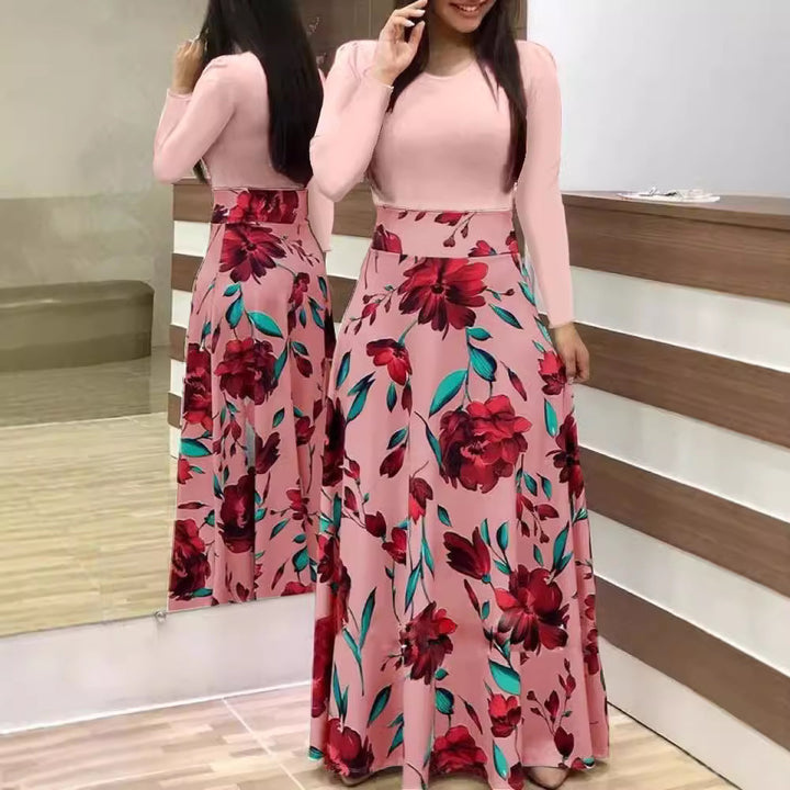 Women's Elegant Maxi Dress with Graphic Print and Flexible Waist Lune London