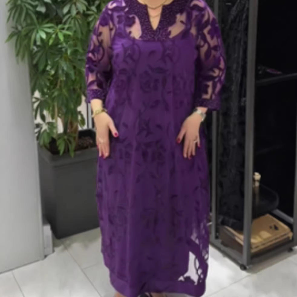 Robe maxi élégante pour femme en voile avec des embellissements en dentelle Chic & Stil