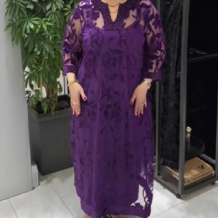Robe maxi élégante pour femme en voile avec des embellissements en dentelle Chic & Stil