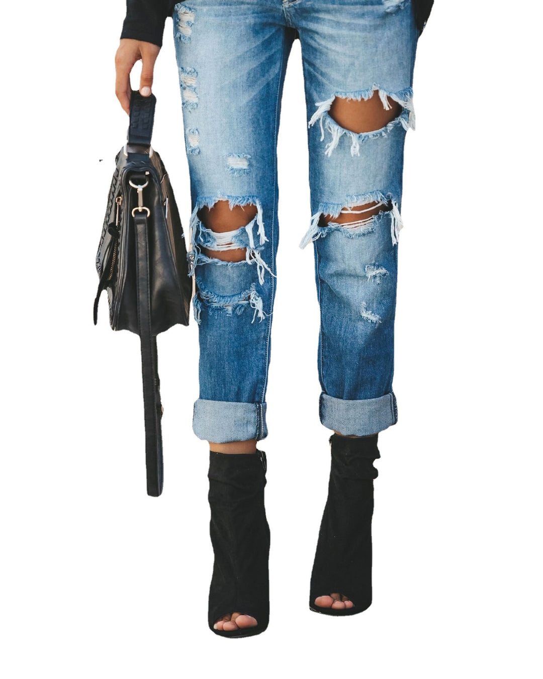 Ladies' Boyfriend Jeans with stylish distressed details and high waist Lune London