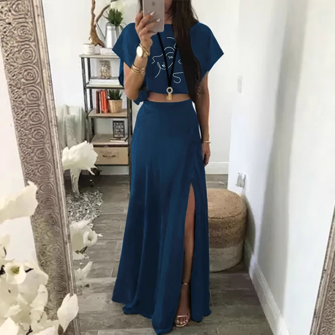 Two-piece set for women with cropped top and high split skirt Lune London